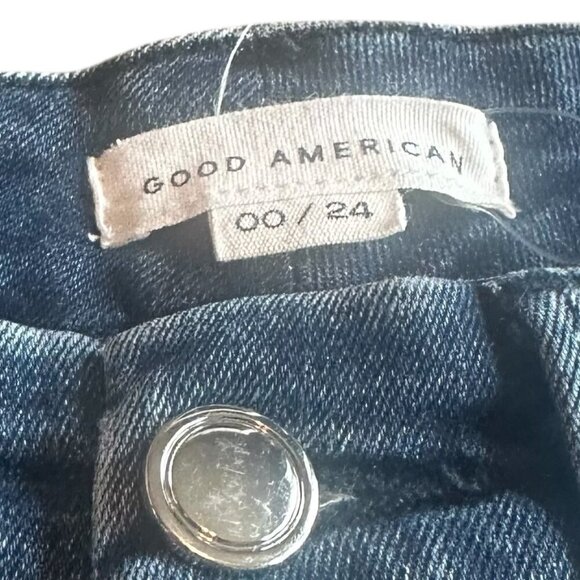 Good American Good Legs Skinny Jeans Frayed Hem Dark Blue Stretch Size 00 24 - Picture 11 of 11